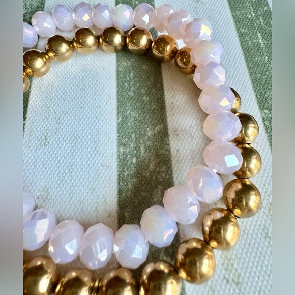 New Halloween Beaded Pink & Gold Tone Adult Size Bracelets w/ Ghost Charm - 8” - Picture 7 of 8